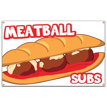 Signmission Meatball Subs Banner Heavy Duty 13 Oz Vinyl with Grommets Single Sided B-60 Meatball Subs